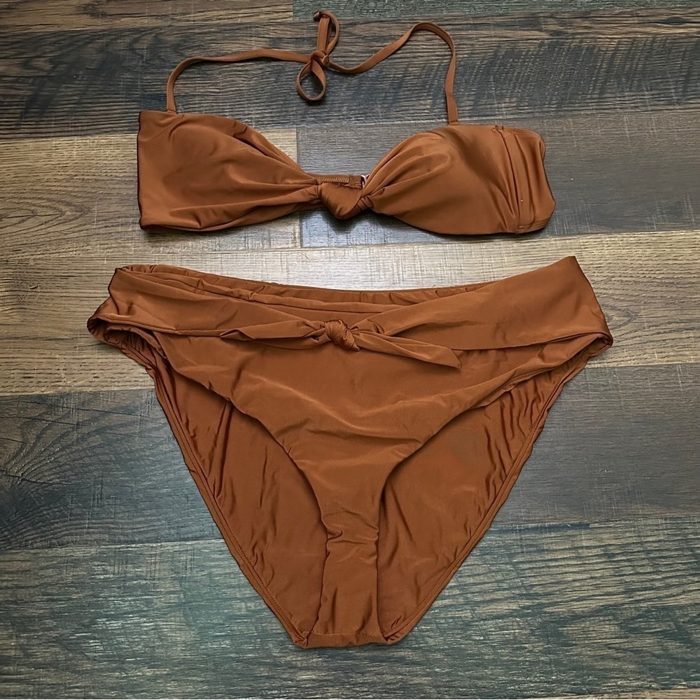 Good American Two Piece Knot Front High Waist Bikini Swim Set Size 7 (4X) - Picture 4 of 9